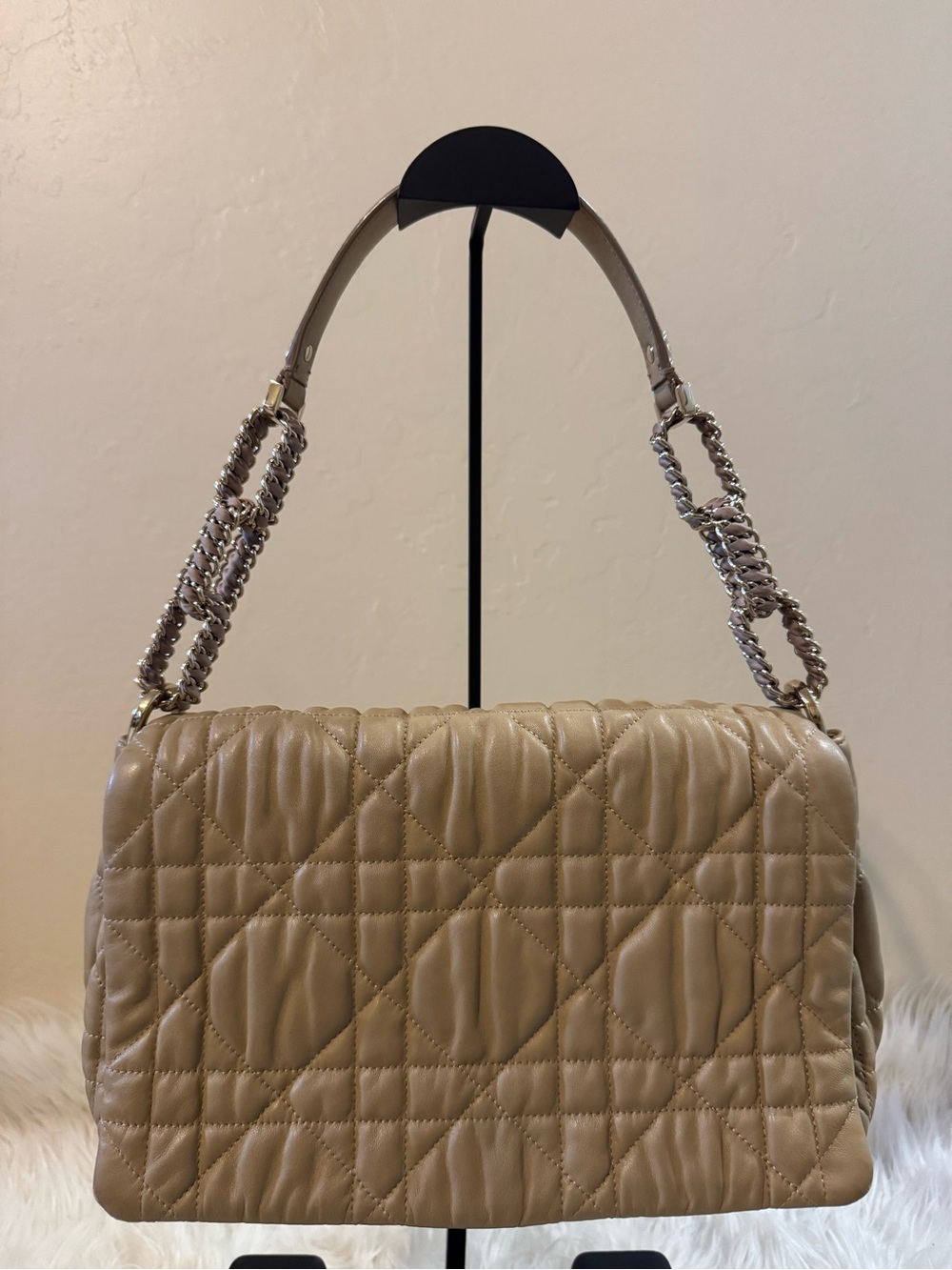 Dior Quilted  Leather Shoulder Bag with Chain Accents